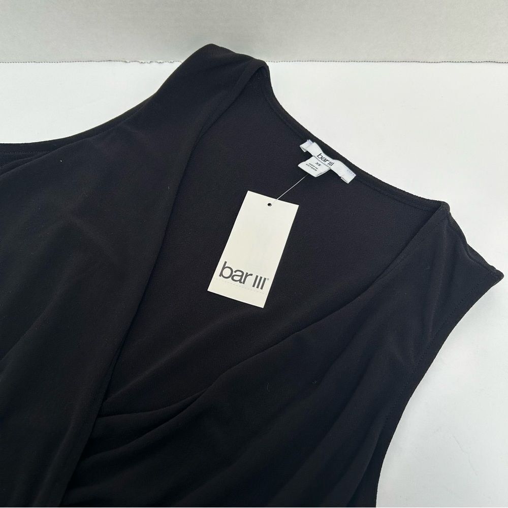 Bar III NWT Intergalactic Deep Black V-Neck Smocked‎ Sleeveless Top size XS
